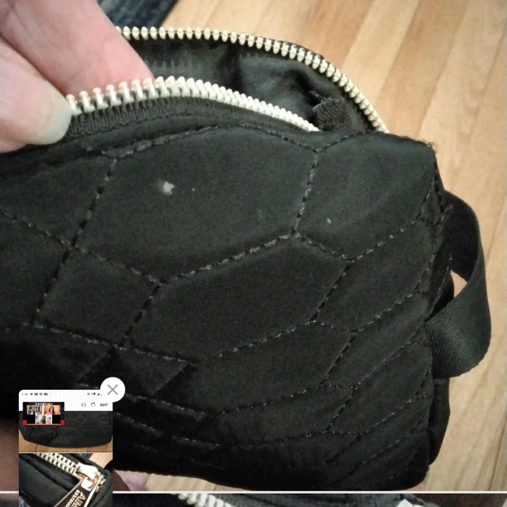 -- Aimee Kestenberg black quilted front pocket makeup bag